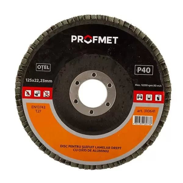 Disc p/u slefuit lamelar_125x22,23mm_P40 drept cu oxid de aluminiu T27 Profmet